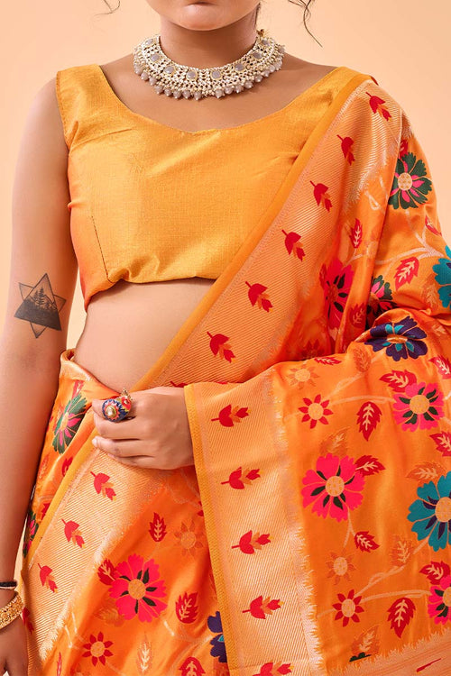 Load image into Gallery viewer, Angelic Orange Paithani Silk Saree With Desuetude Blouse Piece
