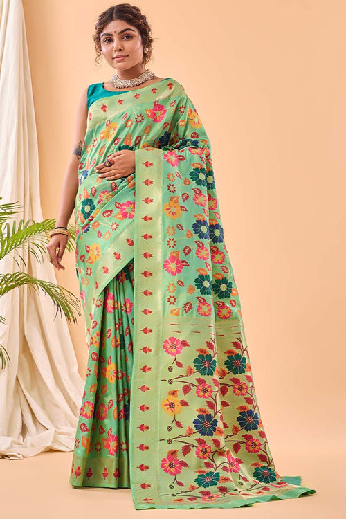 Load image into Gallery viewer, Redolent Pista Paithani Silk Saree With Gratifying Blouse Piece
