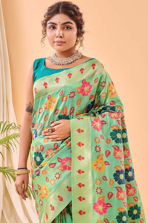 Load image into Gallery viewer, Redolent Pista Paithani Silk Saree With Gratifying Blouse Piece
