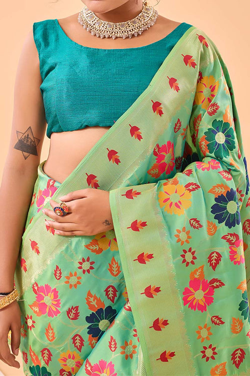 Load image into Gallery viewer, Redolent Pista Paithani Silk Saree With Gratifying Blouse Piece
