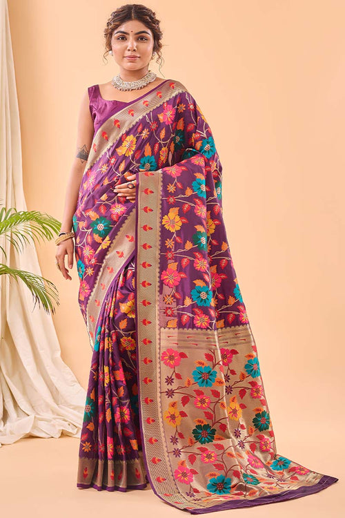 Load image into Gallery viewer, Improbable Purple Paithani Silk Saree With Proficient Blouse Piece
