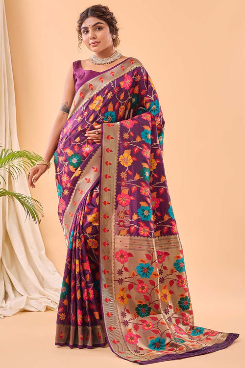 Load image into Gallery viewer, Improbable Purple Paithani Silk Saree With Proficient Blouse Piece
