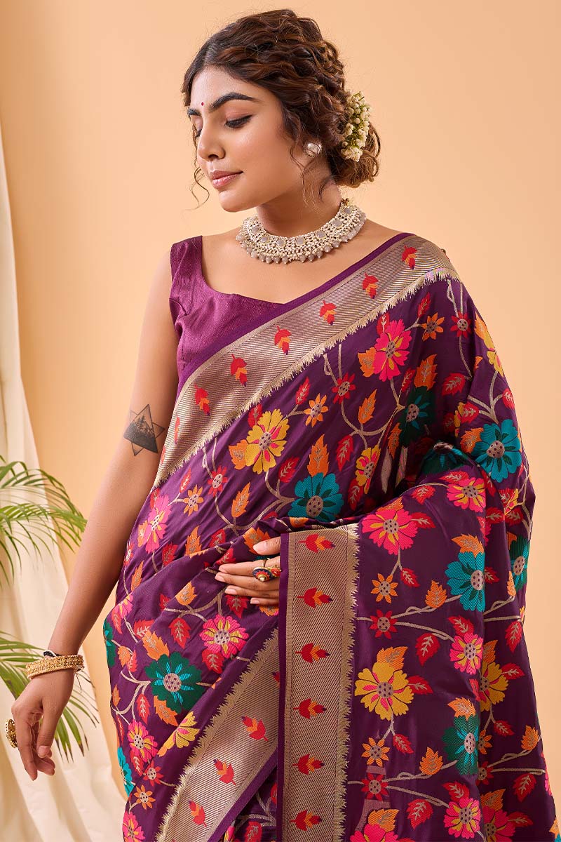 Improbable Purple Paithani Silk Saree With Proficient Blouse Piece