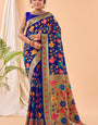 Fragrant Royal Blue Paithani Silk Saree With Smashing Blouse Piece