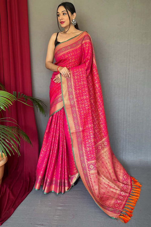 Load image into Gallery viewer, Traditional Dark Pink Patola Silk Saree with Ebullience Blouse Piece
