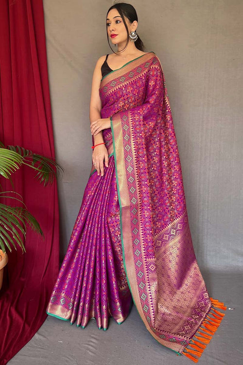 Load image into Gallery viewer, Incredible Purple Patola Silk Saree with Magnificat Blouse Piece
