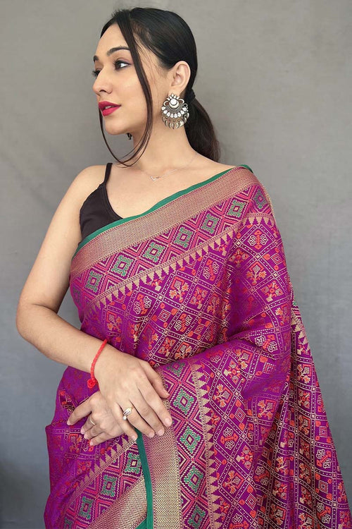 Load image into Gallery viewer, Incredible Purple Patola Silk Saree with Magnificat Blouse Piece
