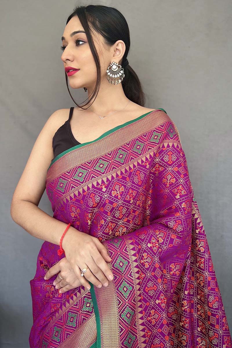 Incredible Purple Patola Silk Saree with Magnificat Blouse Piece