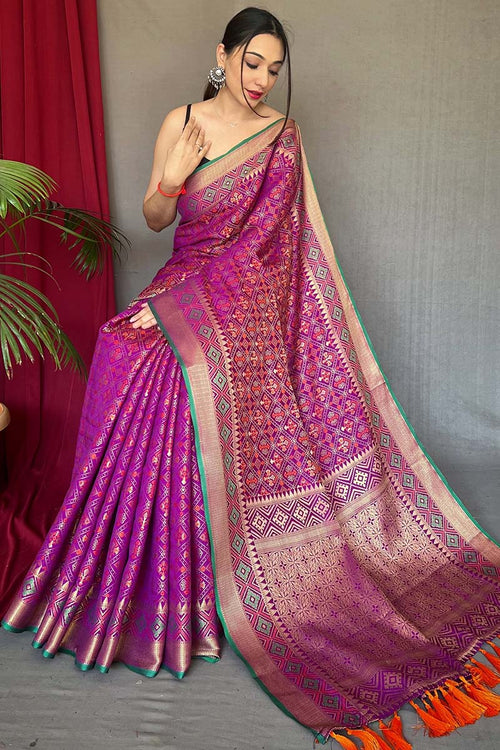 Load image into Gallery viewer, Incredible Purple Patola Silk Saree with Magnificat Blouse Piece
