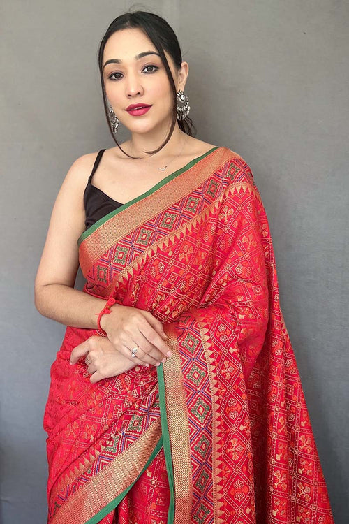 Load image into Gallery viewer, Gratifying Red Patola Silk Saree with Serendipity Blouse Piece
