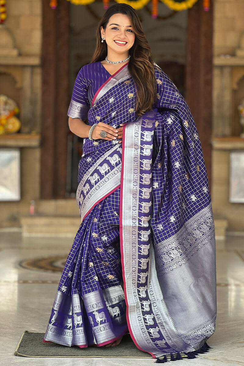 Magnificat Royal Blue Soft Banarasi Silk Saree With Nectarous Blouse Piece