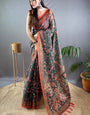 Lovely Dark Green Kalamkari Printed Saree With Gleaming Blouse Piece