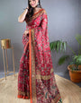 Refreshing Dark Pink Kalamkari Printed Saree With Flaunt Blouse Piece