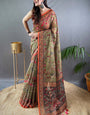 Smart Mehndi Kalamkari Printed Saree With Ethnic Blouse Piece