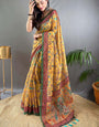 Hypnotic Mustard Kalamkari Printed Saree With Groovy Blouse Piece