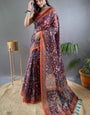 Adoring Wine Kalamkari Printed Saree With Excellent Blouse Piece