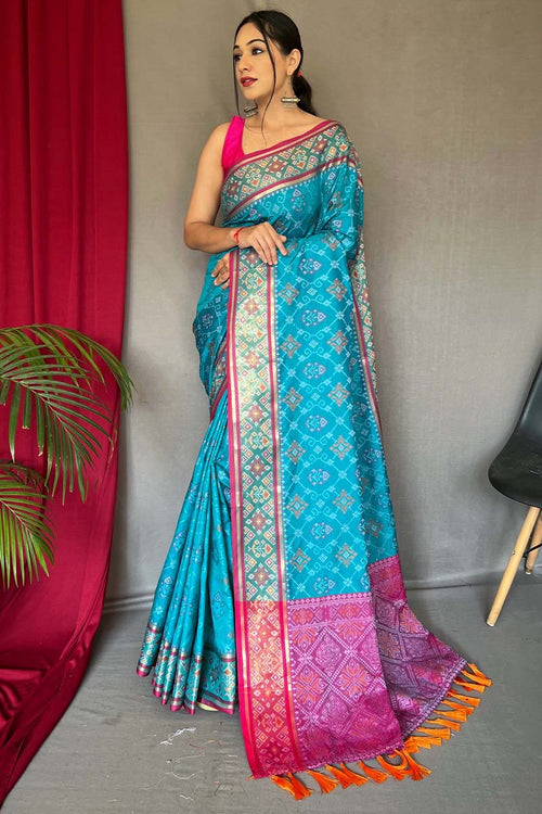 Load image into Gallery viewer, Amiable Firozi Patola Silk Saree with Proficient Blouse Piece
