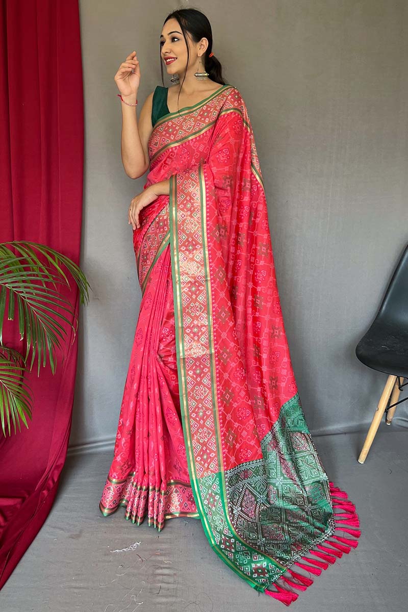 Majestic Pink Patola Silk Saree with Prodigal Blouse Piece