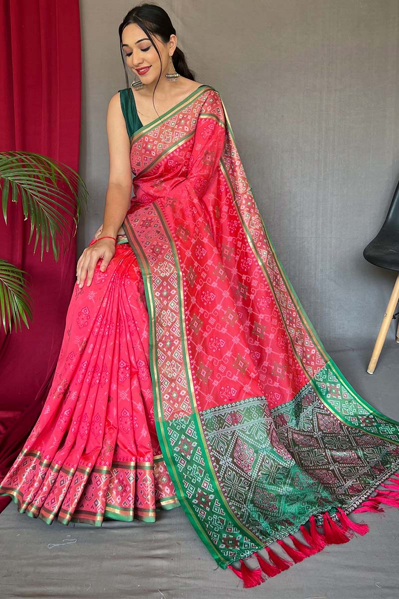 Majestic Pink Patola Silk Saree with Prodigal Blouse Piece