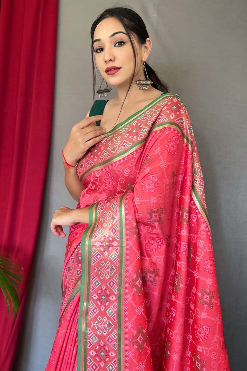 Majestic Pink Patola Silk Saree with Prodigal Blouse Piece