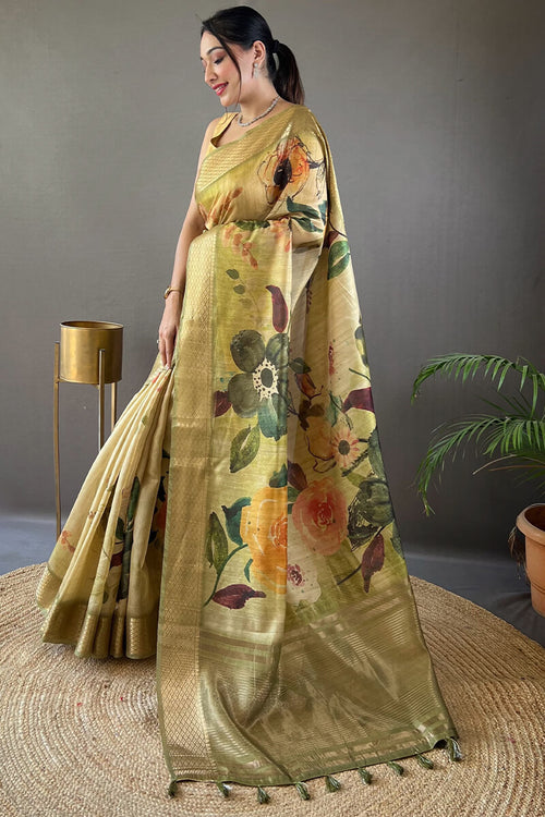 Load image into Gallery viewer, Mellifluous Green Digital Printed Tussar Silk Saree With Evanescent Blouse Piece
