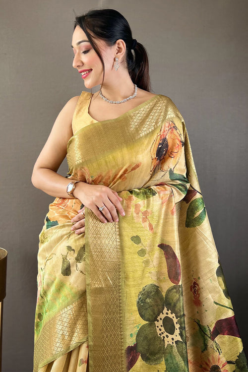 Load image into Gallery viewer, Mellifluous Green Digital Printed Tussar Silk Saree With Evanescent Blouse Piece
