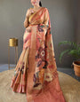 Surreptitious Pink Digital Printed Tussar Silk Saree With Luxuriant Blouse Piece