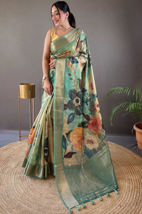 Load image into Gallery viewer, Unequalled Rama Digital Printed Tussar Silk Saree With Enamoring Blouse Piece
