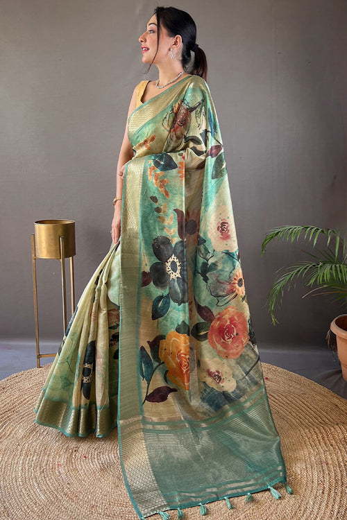 Load image into Gallery viewer, Unequalled Rama Digital Printed Tussar Silk Saree With Enamoring Blouse Piece
