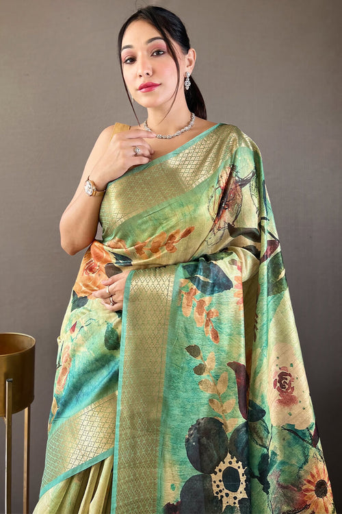 Load image into Gallery viewer, Unequalled Rama Digital Printed Tussar Silk Saree With Enamoring Blouse Piece
