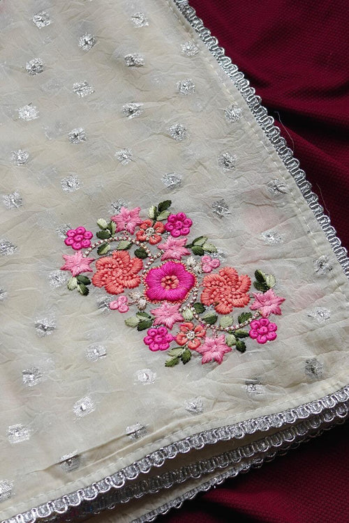 Load image into Gallery viewer, Jazzy Off White Embroidery Work Chiffon Silk Saree With Fragrant Blouse Piece
