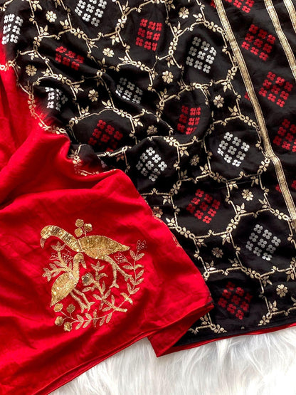 Cynosure Red Sequence Work Georgette Saree With Stunner Blouse Piece