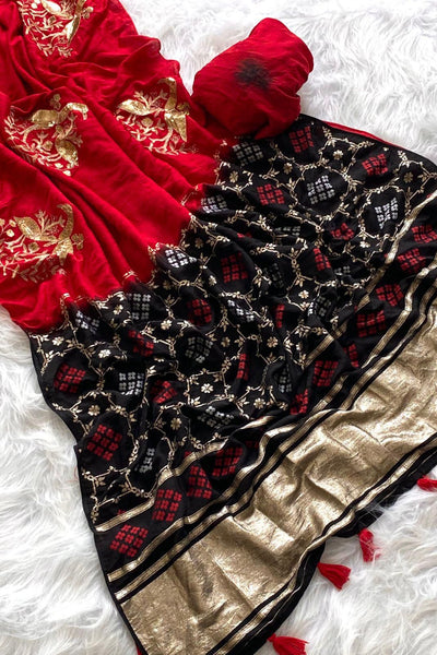 Cynosure Red Sequence Work Georgette Saree With Stunner Blouse Piece