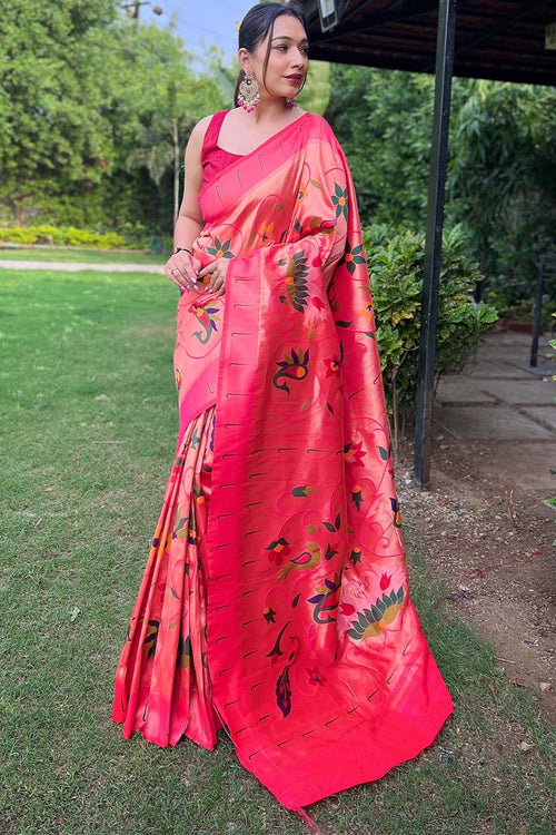 Load image into Gallery viewer, Winsome Dark Pink Paithani Silk Saree With Sophisticated Blouse Piece
