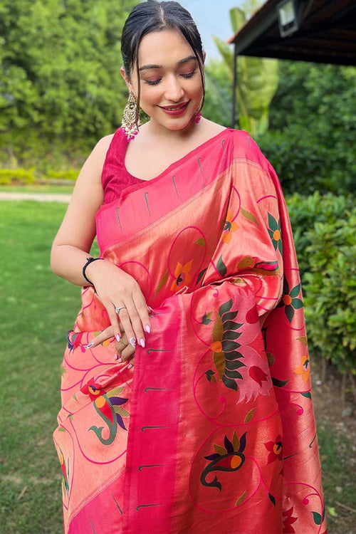 Load image into Gallery viewer, Winsome Dark Pink Paithani Silk Saree With Sophisticated Blouse Piece
