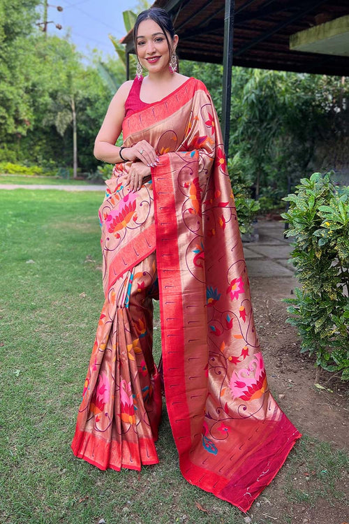 Load image into Gallery viewer, Panache Magenta Paithani Silk Saree With Flaunt Blouse Piece
