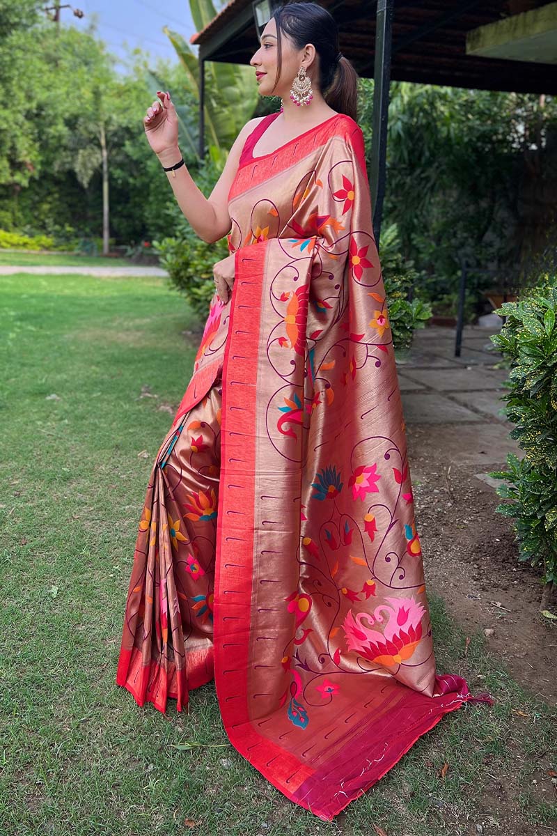 Panache Magenta Paithani Silk Saree With Flaunt Blouse Piece