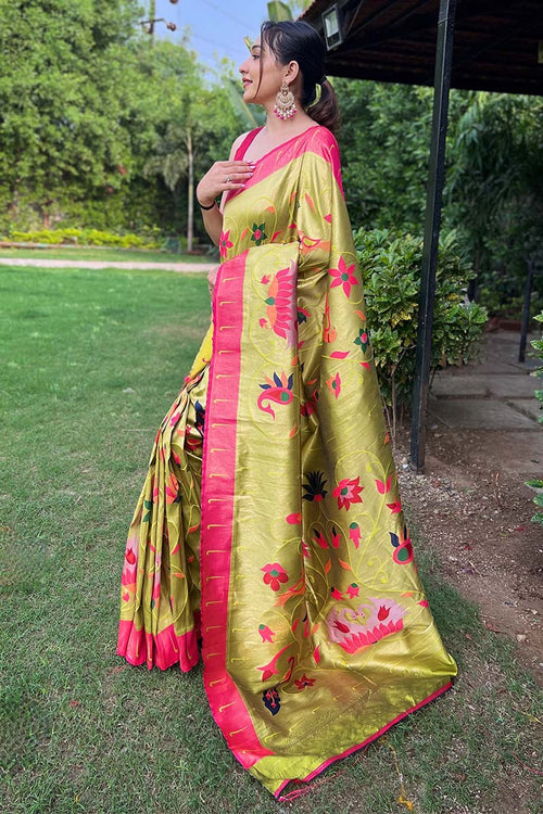 Load image into Gallery viewer, Embellished Mustard Paithani Silk Saree With Alluring Blouse Piece
