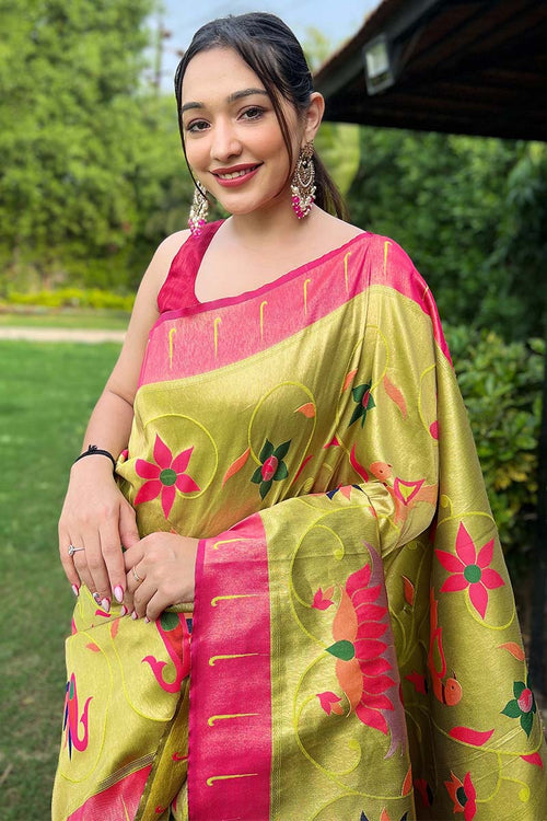 Load image into Gallery viewer, Embellished Mustard Paithani Silk Saree With Alluring Blouse Piece
