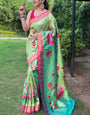 Lustrous Parrot Paithani Silk Saree With Dazzling Blouse Piece