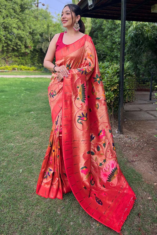 Load image into Gallery viewer, Exemplary Red Paithani Silk Saree With Staring Blouse Piece
