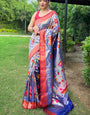 Jubilant Royal Blue Paithani Silk Saree With Glowing Blouse Piece