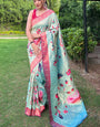 Enigmatic Sea Green Paithani Silk Saree With Intricate Blouse Piece