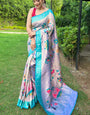 Beguiling Sky Paithani Silk Saree With Breathtaking Blouse Piece