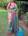 Ethereal Turquoise Paithani Silk Saree With Radiant Blouse Piece