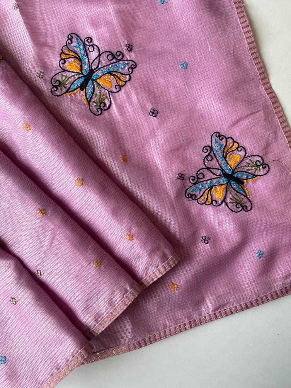 Seraglio Lavender Embroidery Work Kota Silk Saree With Super extravagant Blouse Piece