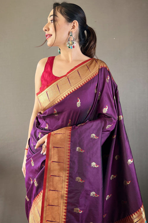 Load image into Gallery viewer, Appealing Purple Paithani Silk Saree With Flameboyant Blouse Piece

