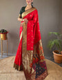 Classic Red Paithani Silk Saree With Bewitching Blouse Piece