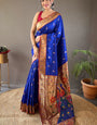 Desultory Royal Blue Paithani Silk Saree With Embrocation Blouse Piece