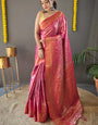 Ethnic Dark Pink Kanjivaram Silk Saree With Ravishing Blouse Piece